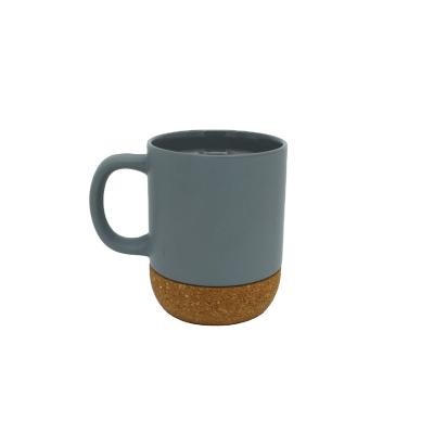 China Sustainable Top Grade Popular Stoneware With Plastic Lid M Dark Gray Ceramic Mugs With Cork Bottom for sale