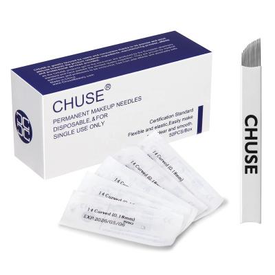 China New Arrival Permanent Chuse 14 Curved 0.18mm Blade Nano Fine Eyebrow Disposable Microblading Needles for sale