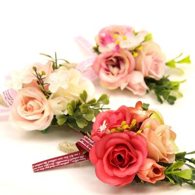 China Wrist Flower and Corsage Ribbon Corsage Bride Ceremony Flower Party Wrist Corsage Bracelet Rose Brooch Bride Wedding Accessories Many Colors for sale