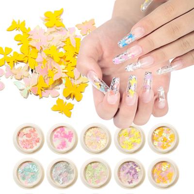 China Handmade Iridescent Colorful Nail Art Accessories Butterfly Nail Sticker Wing Nail Stickers 50pcs Butterfly Nail Sticker 2020 New for sale