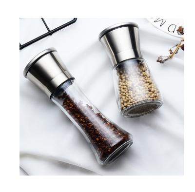 China Pepper Grinder Grinding Herb Grinders Spice Jar Kitchen Manual Spice Food Bottle Stainless Steel Pepper Grinder Glass Salt Pepper Grinder Set for sale