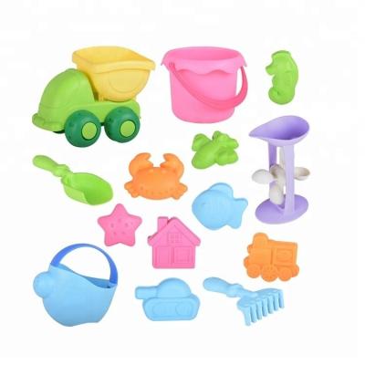 China ZILLE Food Grade 14PCS Soft Plastic Strip Sand Beach Toys Baby Silicone Summer Outdoor Play Set Beachtoys858 for sale