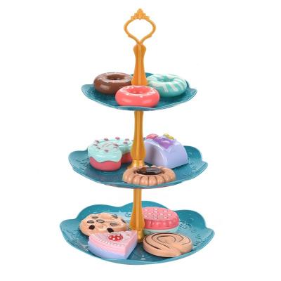 China ZILLE Plastic Playing House DIY Assembly Afternoon Tea 3-Layer Desserts Stand With Cake Desserts 3-Floor Food Display Stand For Kids for sale