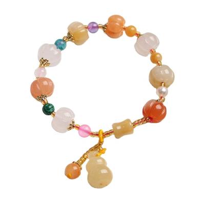 China New Arrivals Chinese Women's Lucky Feng Shui Girls Bracelets Natural Xinjiang Jade Pumpkin Bead Pi Xiu Ecological Silk Pumpkin Bracelet for sale