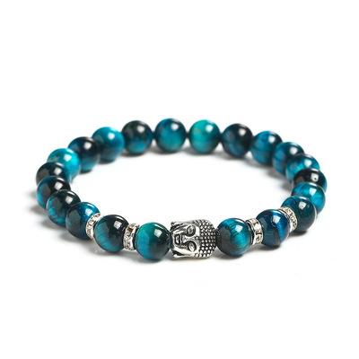 China Eco-Friendly Wholesale Cheap Men Women Fashion 8mm Original Chakra Infused Tiger Eye Silver Buddha Bracelet for sale