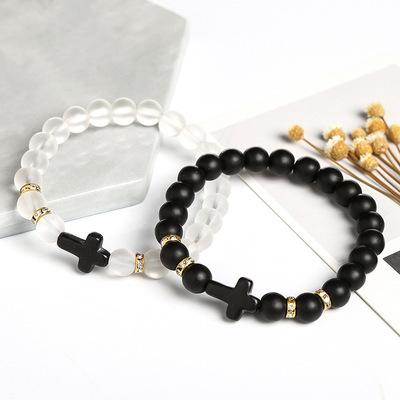 China Eco-Friendly Best Price High Quality Women Healing Stone Beads Bracelets Couples 8mm Friendship Inspired Stretch Men's Cross Bracelet for sale