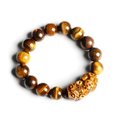 China Natural Yellow Round Men's Grade A 14mm Bead Bracelet Tiger Eye Stone Pixiu Crystal Eco Friendly Bracelets for sale