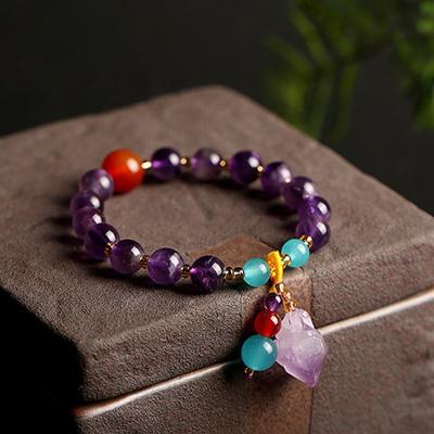 China Natural Lucky Charm Purple Amethyst Stretch Gemstone Bracelet Healing Eco-Friendly Handmade Stone Jewelry For Women for sale