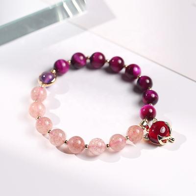 China Wholesale Amethyst Eco-Friendly High Quality Crystal 8mm Strawberry Bracelet Rose Red Tiger Eye Stone With Pendant for sale