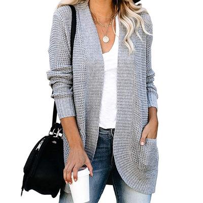 China Wholesale 16 Colors Solid Color Anti-Wrinkle Casual Long Sleeve Ladies Open Front Lightweight Drape Women Sweater Cardigan With Pockets for sale