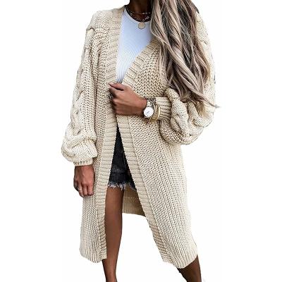 China Anti-Wrinkle Lantern Sleeves Wrap Long Autumn Pom Pom Open Front Knit Oversized Cardigan Knitted Chunky Women Cardigan Sweater Wholesale Cute for sale