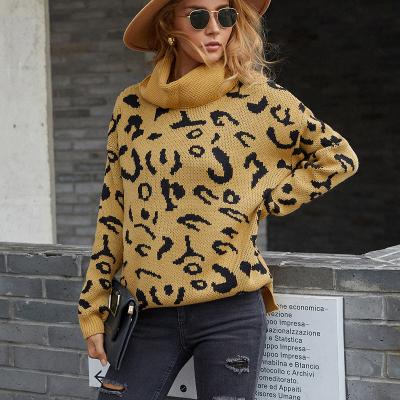 China 2021 winter fashion casual leopard tortoise neck print long thick sleeve animal female sweaters anti-pilling tops women knitted woman sweaters for sale