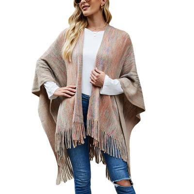 China Good Quality Anti-wrinkle Printed Open Front Tassels Women Cardigan Sweater Coat Shawl Poncho Wrap Cloak For Autumn Winter for sale