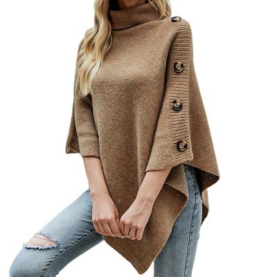 China Anti-pilling Women's Winter Solid Color Turtle Neck Wrap Sweater Knit Poncho Sweater for sale