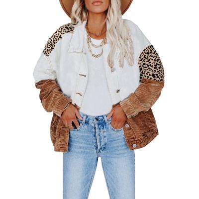 China Anti-Wrinkle 2022 Wholesale Springs Plus Size Color Blocking Long Sleeve Button Up Camouflage Leopard Shirts Women's Corduroy Jacket Coat for sale