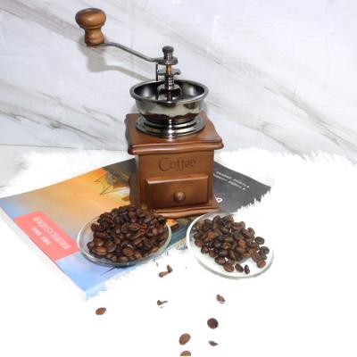 China Christmas Day Decoratiom Mini Wood Manual Coffee Mill Stand Bowl Hand Operation Antique Bean Grinder for sale