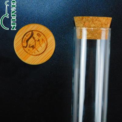 China Cigar Storing Glass Tube For Cigar With Cork Gold Bamboo Lid Cigar Tube High End Luxury for sale