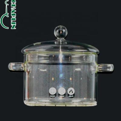 China Disposable 1000ML Clear Pyrex Glass Cooking Pot Open Fire Heated Glass Stock Pot for sale