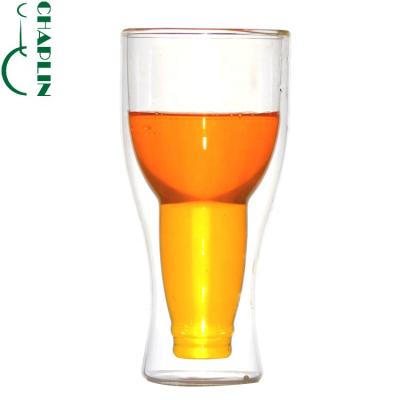 China 330ml Double Deck Wall Crystal Shot Beer Wine Bottle Stored Creative Designed Glass Drink Mug for sale