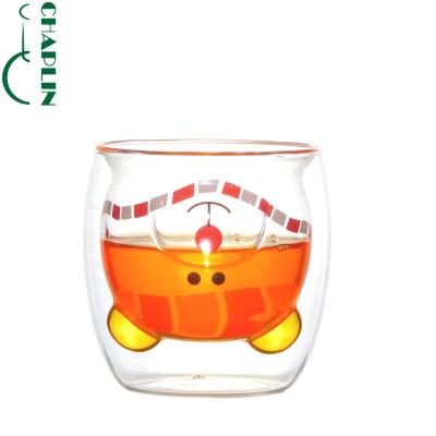 China Bear Shape Double Wall Glass Stocked Drinks Mug For Christmas Gifts Creative Snowman Elks 250ml for sale