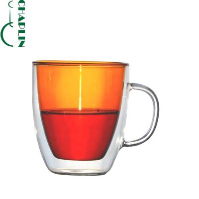 China Durable Colored Heat Resistant Glass Coffee Cup Double Wall Coffee Cups For Coffee Or Tea Juice for sale