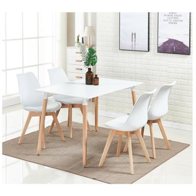 China Minimalist PU Cushion Dining Chair Room Furniture Dining Table Set Nordic Table 6 Seater With Wooden Legs Dining Chairs for sale