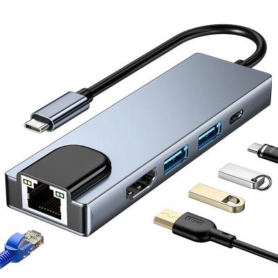 China Cheap High Speed ​​Factory Price USB3.0 5Gbps Port Hub USB-C Aluminum Dock 5 Type C USB 5 in 1 USB Hub with RJ45 and PD Charging for sale