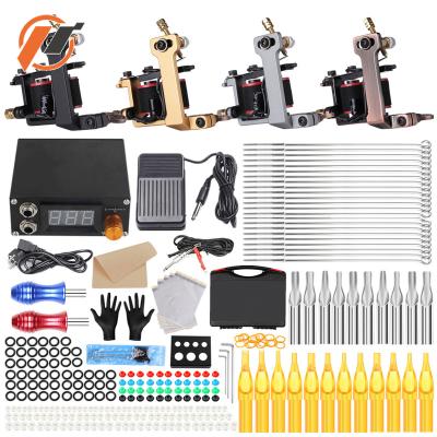 China Hot Sale Permanent Gilt Tattoo Machine Kit 24 In 1 Coil Tattoo Machine Kits With Tattoo Needles for sale