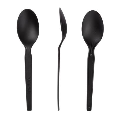 China Black Disposable PLA Disposable Dessert Unbreakable Biodegradable Soup Spoon for sale