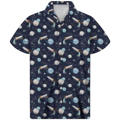 China Breathable Custom Guayabera Shirt Cuban Print Design Outer Space Hawaiian Shirt High Quality Drop Shipping Summer Shirts for sale