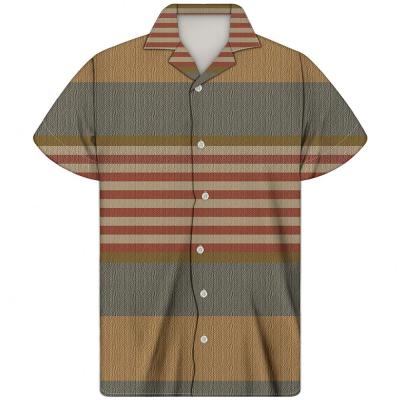 China Custom Made Guayabera Cross Turn-Down Collar Shirt Men's High Quality Cuban Print Design Stripe Design Stripe Beach Wear Shirts Breathable Shirts for sale