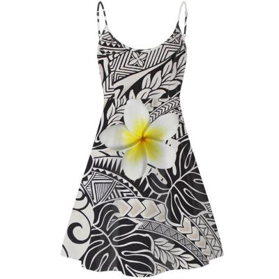 China Anti-Wrinkle Style Plumeria Pattern Samoan Custom Dresses Hot Sales Woman Dresses Fashion 2020 Custom Print Polynesian Fabrics Slip Dress for sale