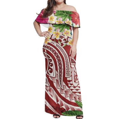 China Breathable Tight Plus Size Off The Shoulder Maxi Dress Polynesian Hawaiian Flower Printing Fabric Design Shorts Sheath Maxi Dress for sale