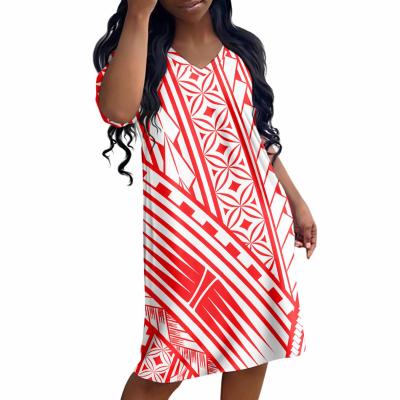 China Wholesale QUICK DRY Red Polynesian Tribal Nightgown Totem Tattoo Pattern Casual Dress Custom 3D Print Nightgown For Ladies for sale