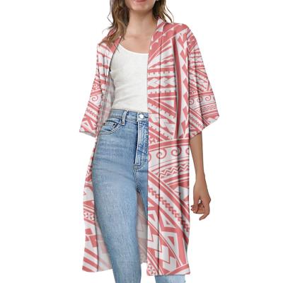 China 2020 Anti-wrinkle Red Polynesian Tribal Print Long Cardigans Half Sleeve Open Front Maxi Longline Duster Coat For Women Winter Custom for sale