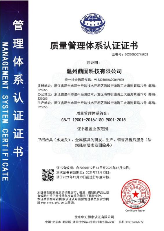 ISO9001 - Wenzhou Dinggu Technology Co., Ltd.