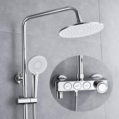 China With Slide Bar Stainless Steel Rainfall Square Hand Shower Thermostatic Brass Black Mixer Rose Gold Rainfall Bathroom Shower Set for sale