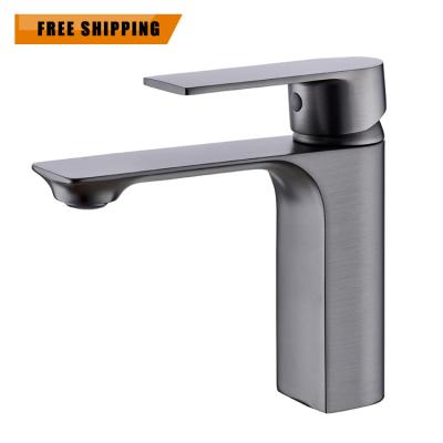 China Metered Gun Gray Brushed Bathroom Sink Faucet, Single Handle Bathroom Faucet 1 Hole, Deck Mount Basin Faucets Bathroom Faucet for sale