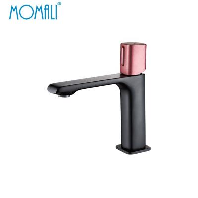 China New Design Style Hot Metered Matte Black Red Wine Ceramic Basin Faucet Gold Mixer Wash Basin Faucet Single Lever Brass Basin Mixers Sale for sale