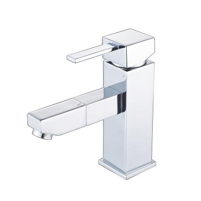 China New Function Faucets Chrome Square Washing Metered Brass Hair Pull Out Spray Basin Mixer Sink Faucet for sale