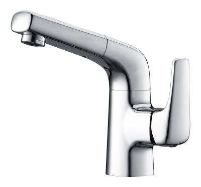 China Pull Out Spray Momali Multifunctional Pull Out Single Deck Mount Spray Handle Water Saving Chrome Bathroom Basin Faucet for sale