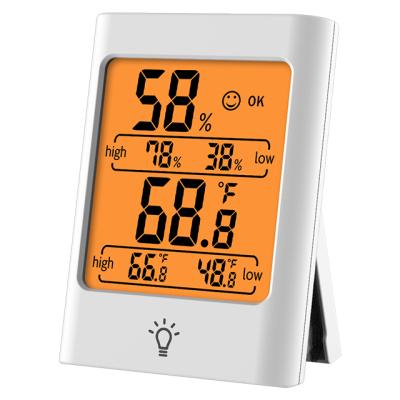 China Orange Backlight Electronic Indoor Outdoor Room Thermometer Temperature Humidity Meter Display Thermometer Humidity Measurement Indicator for sale