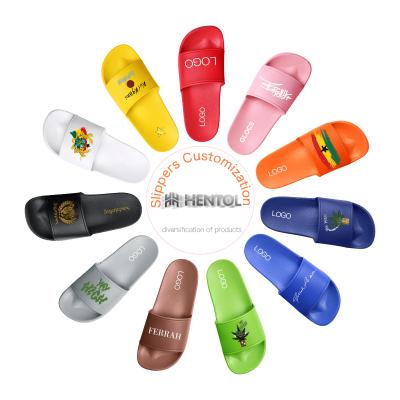 China Hentol Summer Beach Fashion Wholesale PVC CUSHIONING Slides Slippers For Men Slides Sandal Slippers Custom Printed Slippers for sale