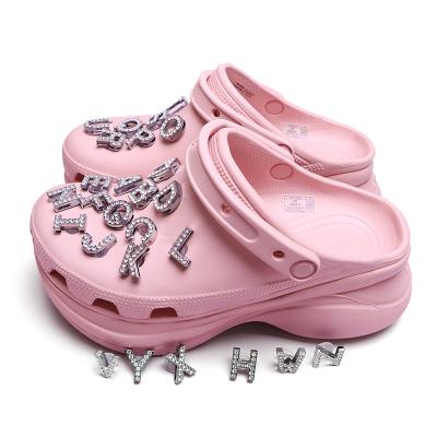 China Hot Sale Metal Letter Crystal Decoration Rhinestone Shoe Charm Eco-friendly Gift For Women Bling Charms for sale