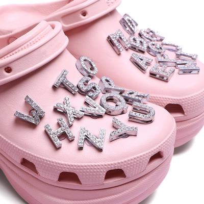 China 2021 Eco-froendly Dropshipping Women Diy Designer Crystal Letter Accessories Custom Luxury Decoration Clogs Shoes Croc Charm for sale