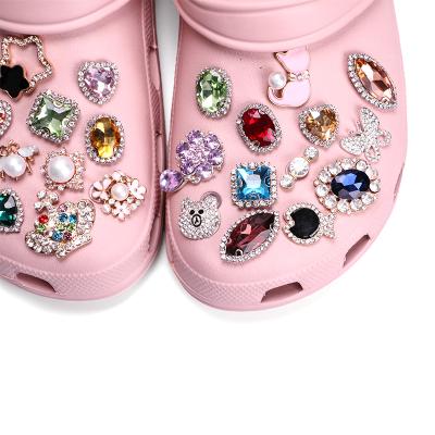 China Luxury Bling Eco-Friendly Charm Crystal Decoration Transparent Glass Accessories Metal Shoe Charms Premium Quality Charms for sale