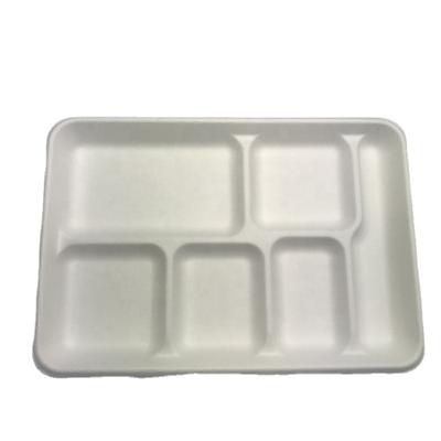 China COM 6 Disposable Compostable Food Tray Sugarcane Bagasse Compartment Food Rectangular Tray for sale