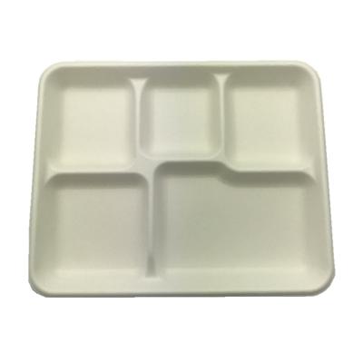 China Eco - Friendly 5 Compartment Food Container , 100% Compostable Round 5compartment Dish Sugarcane Tray PFAS Free for sale