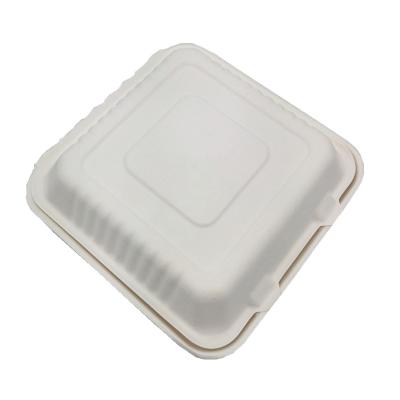 China Sustainable 100% Compostable Clamshell With Lid, Sugar Cane 3 Compartment Food Container for sale