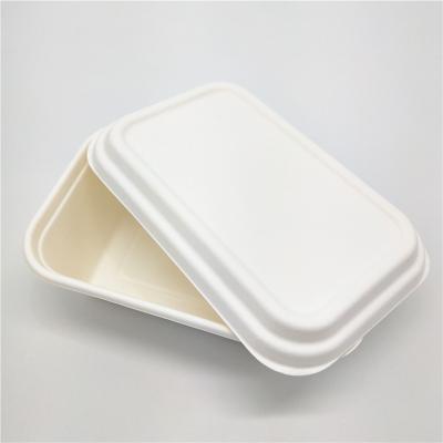 China Bagasse PFAS Free Rectangular 1300ml Disposable Microwavable Food Container With Lid for sale